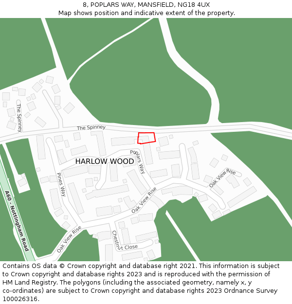 8, POPLARS WAY, MANSFIELD, NG18 4UX: Location map and indicative extent of plot