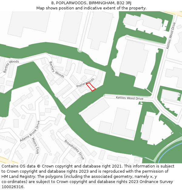 8, POPLARWOODS, BIRMINGHAM, B32 3RJ: Location map and indicative extent of plot