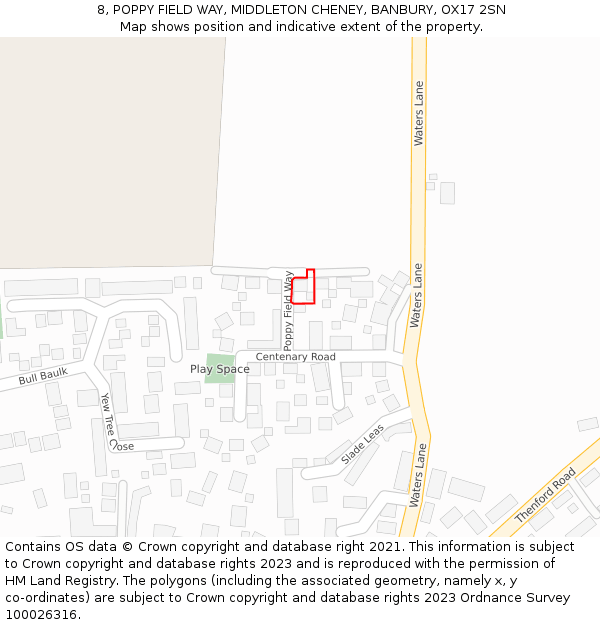 8, POPPY FIELD WAY, MIDDLETON CHENEY, BANBURY, OX17 2SN: Location map and indicative extent of plot