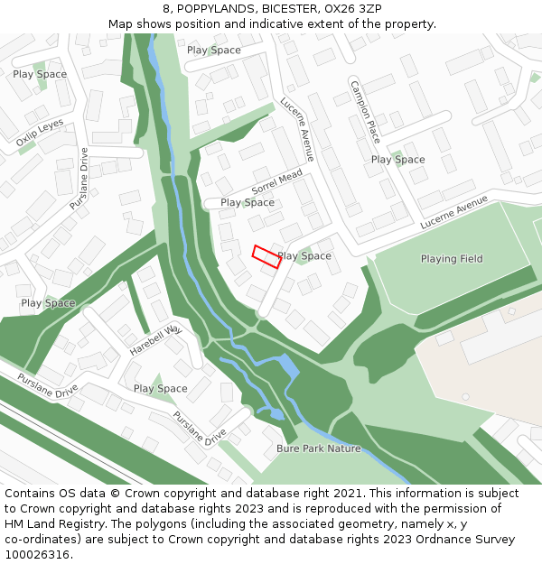 8, POPPYLANDS, BICESTER, OX26 3ZP: Location map and indicative extent of plot