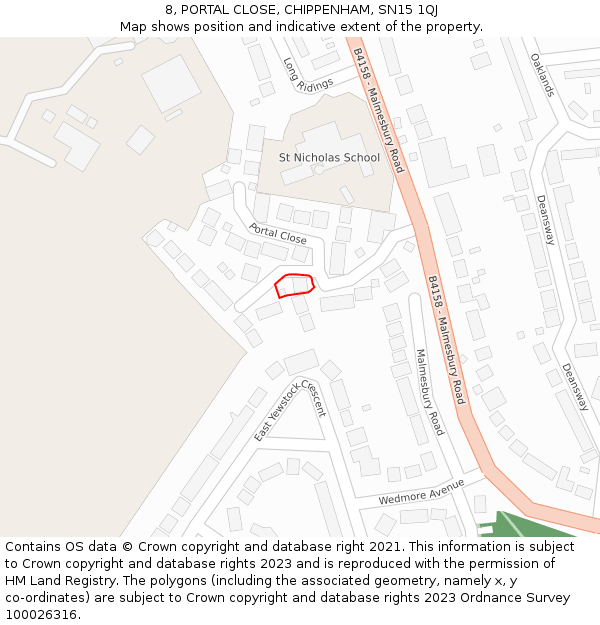 8, PORTAL CLOSE, CHIPPENHAM, SN15 1QJ: Location map and indicative extent of plot