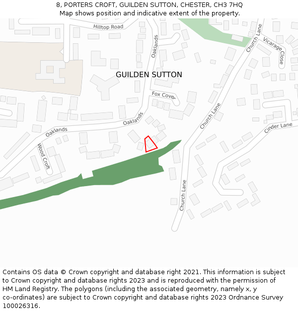 8, PORTERS CROFT, GUILDEN SUTTON, CHESTER, CH3 7HQ: Location map and indicative extent of plot