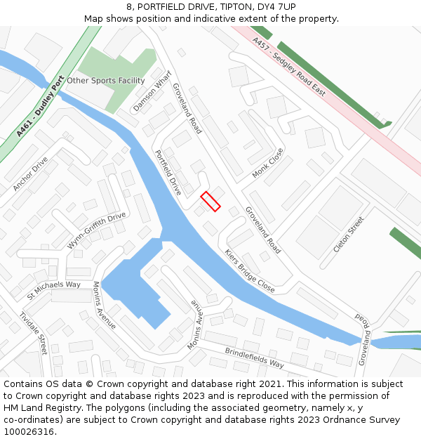 8, PORTFIELD DRIVE, TIPTON, DY4 7UP: Location map and indicative extent of plot