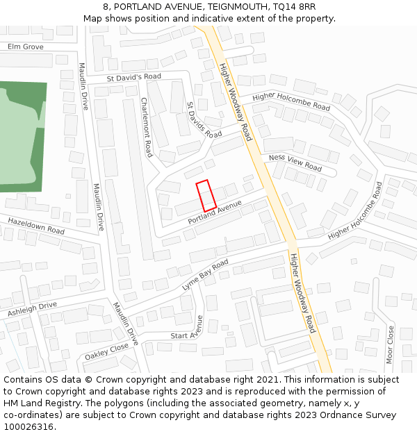 8, PORTLAND AVENUE, TEIGNMOUTH, TQ14 8RR: Location map and indicative extent of plot