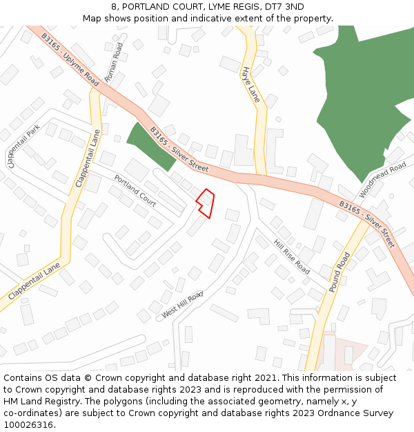 8, PORTLAND COURT, LYME REGIS, DT7 3ND: Location map and indicative extent of plot