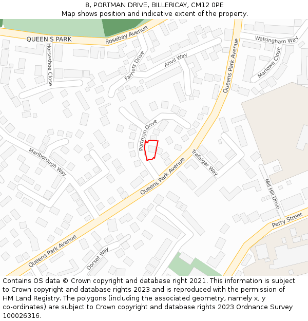 8, PORTMAN DRIVE, BILLERICAY, CM12 0PE: Location map and indicative extent of plot