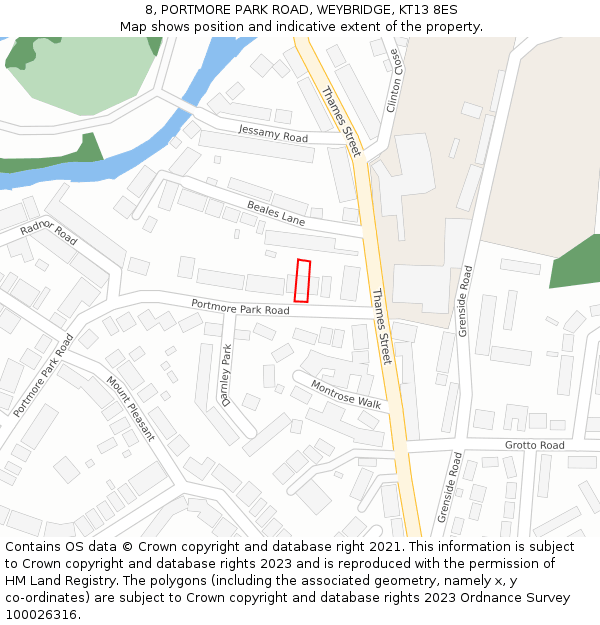 8, PORTMORE PARK ROAD, WEYBRIDGE, KT13 8ES: Location map and indicative extent of plot