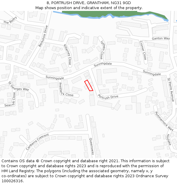 8, PORTRUSH DRIVE, GRANTHAM, NG31 9GD: Location map and indicative extent of plot