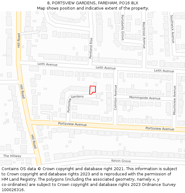 8, PORTSVIEW GARDENS, FAREHAM, PO16 8LX: Location map and indicative extent of plot