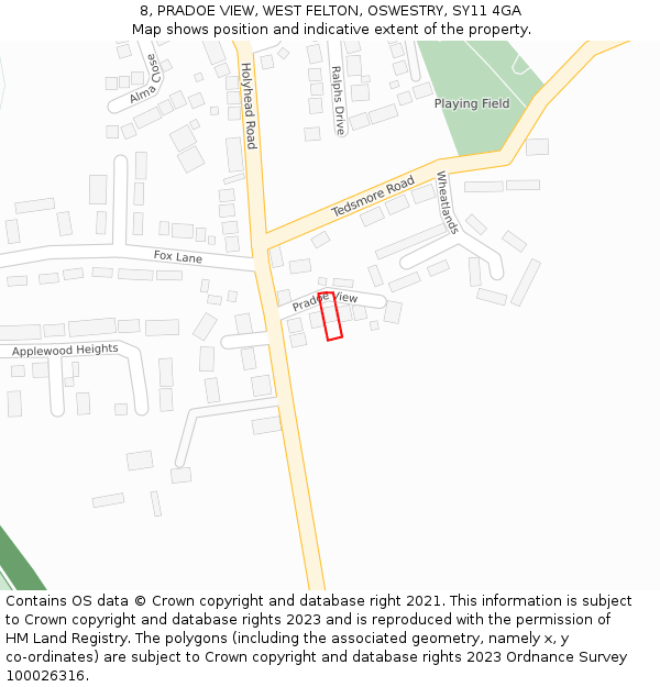 8, PRADOE VIEW, WEST FELTON, OSWESTRY, SY11 4GA: Location map and indicative extent of plot