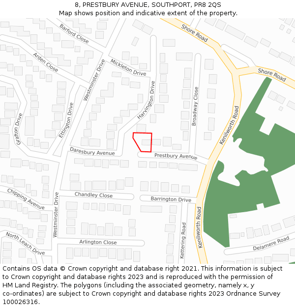 8, PRESTBURY AVENUE, SOUTHPORT, PR8 2QS: Location map and indicative extent of plot