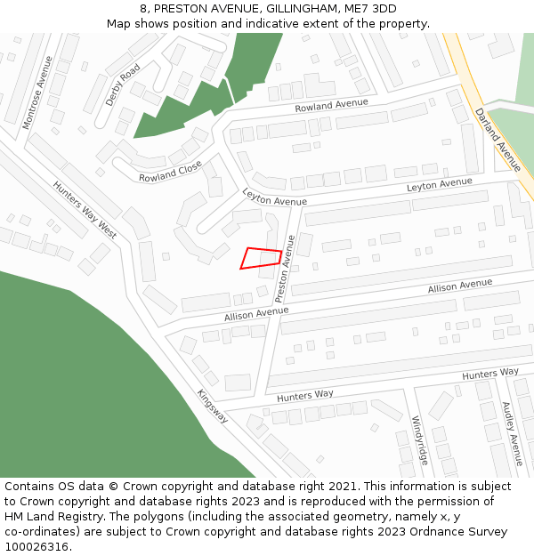 8, PRESTON AVENUE, GILLINGHAM, ME7 3DD: Location map and indicative extent of plot