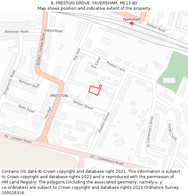 8, PRESTON GROVE, FAVERSHAM, ME13 8JY: Location map and indicative extent of plot