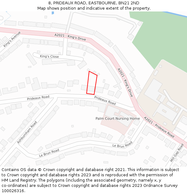 8, PRIDEAUX ROAD, EASTBOURNE, BN21 2ND: Location map and indicative extent of plot