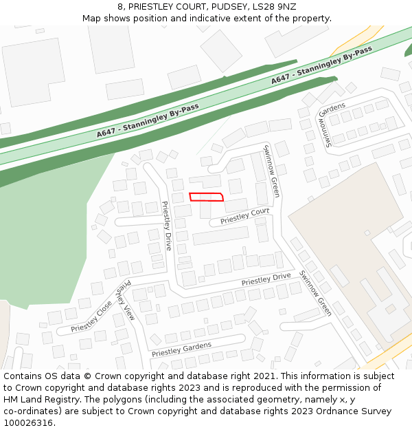 8, PRIESTLEY COURT, PUDSEY, LS28 9NZ: Location map and indicative extent of plot