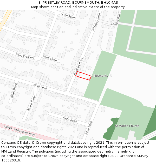8, PRIESTLEY ROAD, BOURNEMOUTH, BH10 4AS: Location map and indicative extent of plot