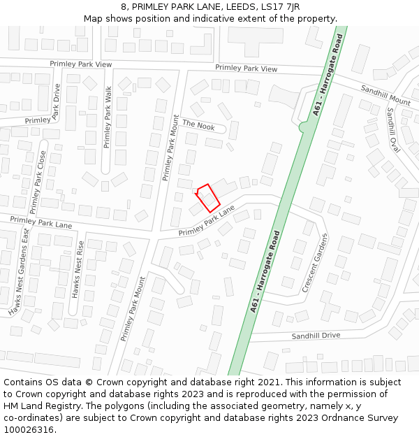8, PRIMLEY PARK LANE, LEEDS, LS17 7JR: Location map and indicative extent of plot