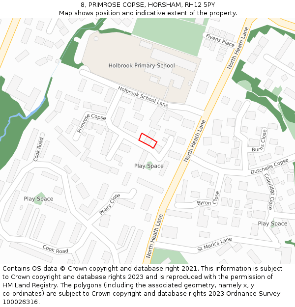 8, PRIMROSE COPSE, HORSHAM, RH12 5PY: Location map and indicative extent of plot