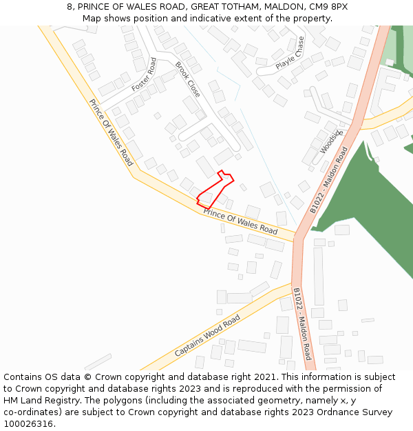 8, PRINCE OF WALES ROAD, GREAT TOTHAM, MALDON, CM9 8PX: Location map and indicative extent of plot