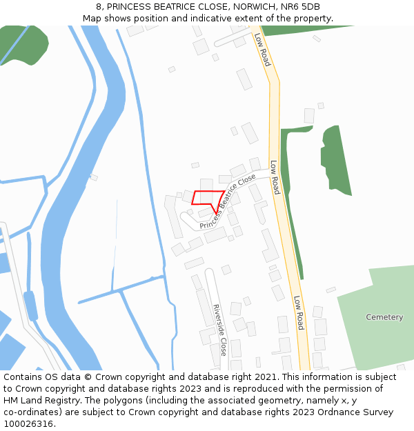 8, PRINCESS BEATRICE CLOSE, NORWICH, NR6 5DB: Location map and indicative extent of plot