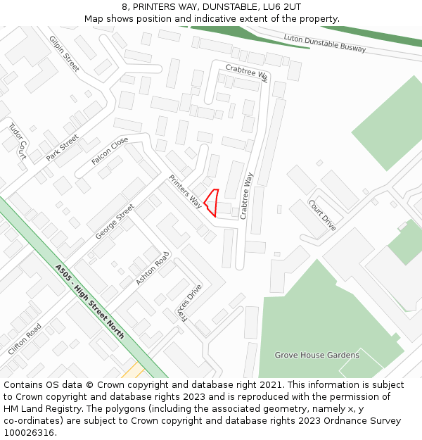 8, PRINTERS WAY, DUNSTABLE, LU6 2UT: Location map and indicative extent of plot