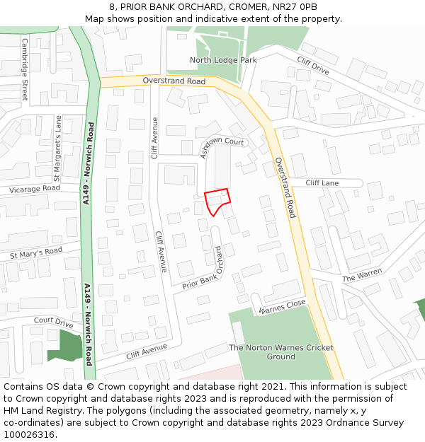 8, PRIOR BANK ORCHARD, CROMER, NR27 0PB: Location map and indicative extent of plot