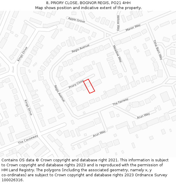 8, PRIORY CLOSE, BOGNOR REGIS, PO21 4HH: Location map and indicative extent of plot