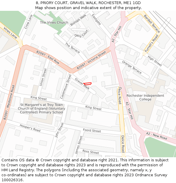 8, PRIORY COURT, GRAVEL WALK, ROCHESTER, ME1 1GD: Location map and indicative extent of plot