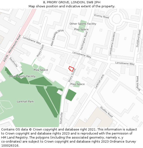 8, PRIORY GROVE, LONDON, SW8 2PH: Location map and indicative extent of plot