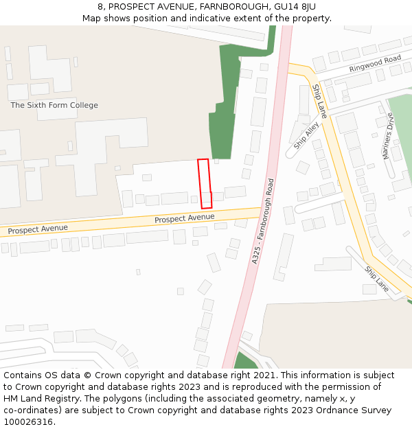 8, PROSPECT AVENUE, FARNBOROUGH, GU14 8JU: Location map and indicative extent of plot