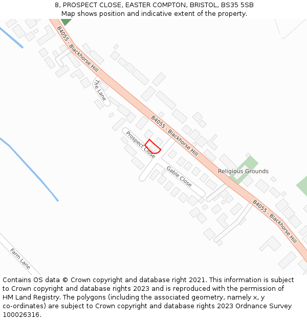 8, PROSPECT CLOSE, EASTER COMPTON, BRISTOL, BS35 5SB: Location map and indicative extent of plot