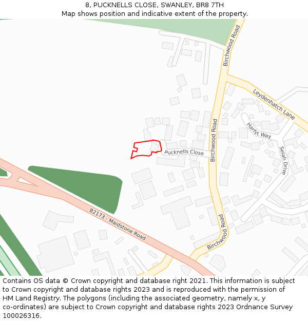 8, PUCKNELLS CLOSE, SWANLEY, BR8 7TH: Location map and indicative extent of plot