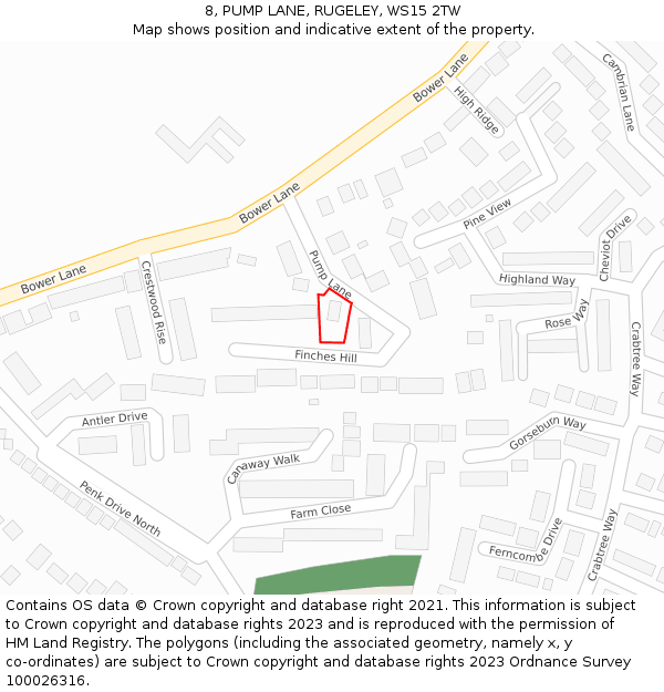 8, PUMP LANE, RUGELEY, WS15 2TW: Location map and indicative extent of plot