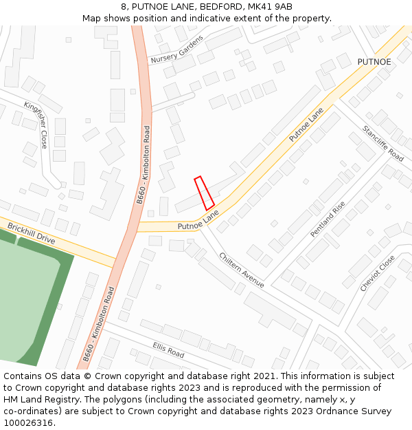 8, PUTNOE LANE, BEDFORD, MK41 9AB: Location map and indicative extent of plot