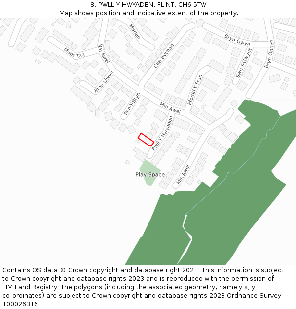 8, PWLL Y HWYADEN, FLINT, CH6 5TW: Location map and indicative extent of plot