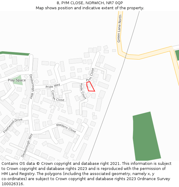 8, PYM CLOSE, NORWICH, NR7 0QP: Location map and indicative extent of plot