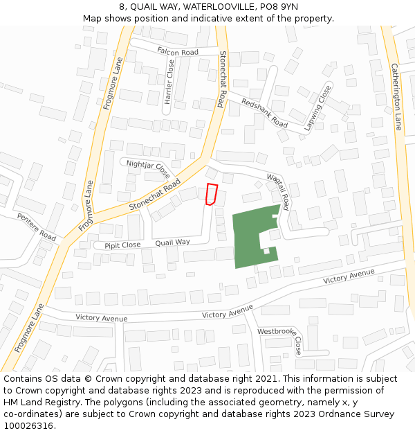 8, QUAIL WAY, WATERLOOVILLE, PO8 9YN: Location map and indicative extent of plot