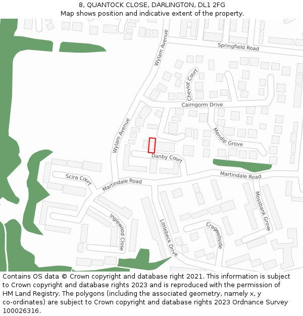 8, QUANTOCK CLOSE, DARLINGTON, DL1 2FG: Location map and indicative extent of plot