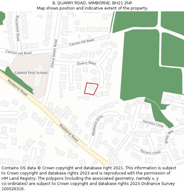 8, QUARRY ROAD, WIMBORNE, BH21 2NP: Location map and indicative extent of plot