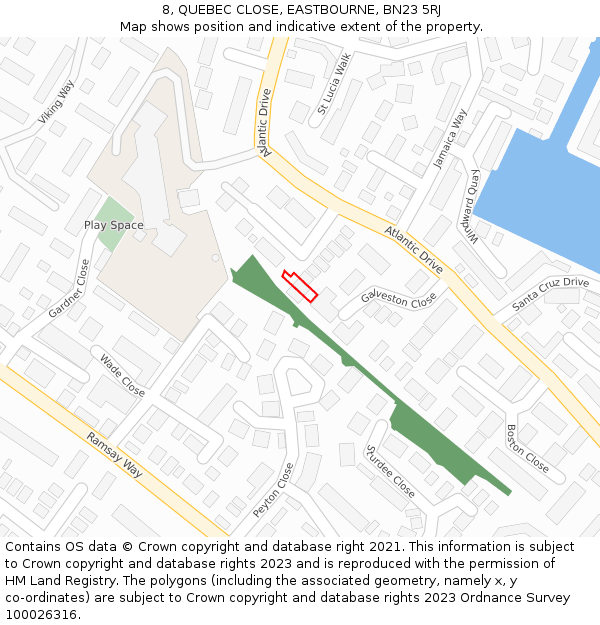 8, QUEBEC CLOSE, EASTBOURNE, BN23 5RJ: Location map and indicative extent of plot