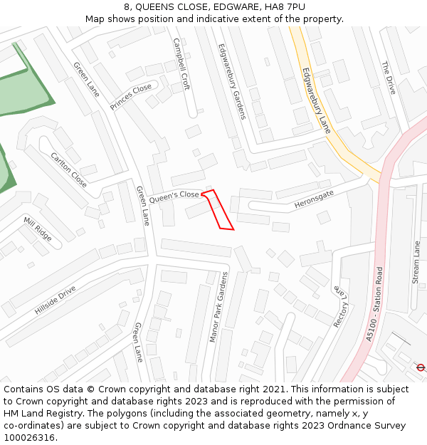 8, QUEENS CLOSE, EDGWARE, HA8 7PU: Location map and indicative extent of plot