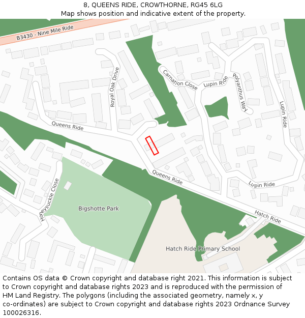 8, QUEENS RIDE, CROWTHORNE, RG45 6LG: Location map and indicative extent of plot