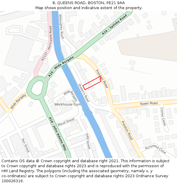 8, QUEENS ROAD, BOSTON, PE21 9AA: Location map and indicative extent of plot