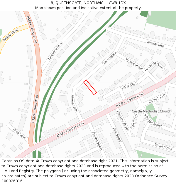 8, QUEENSGATE, NORTHWICH, CW8 1DX: Location map and indicative extent of plot