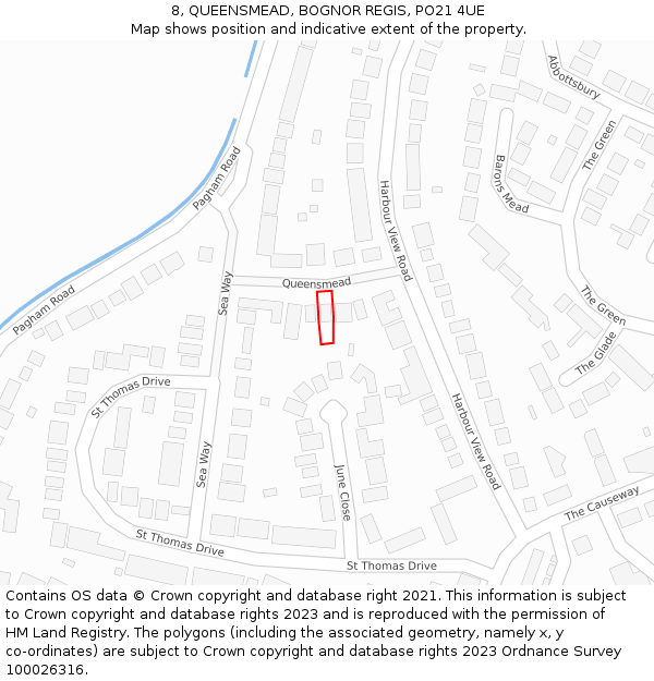 8, QUEENSMEAD, BOGNOR REGIS, PO21 4UE: Location map and indicative extent of plot