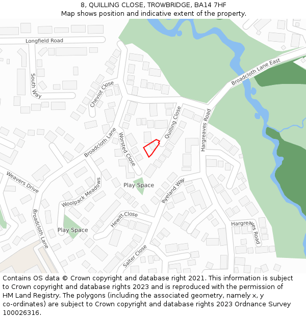 8, QUILLING CLOSE, TROWBRIDGE, BA14 7HF: Location map and indicative extent of plot