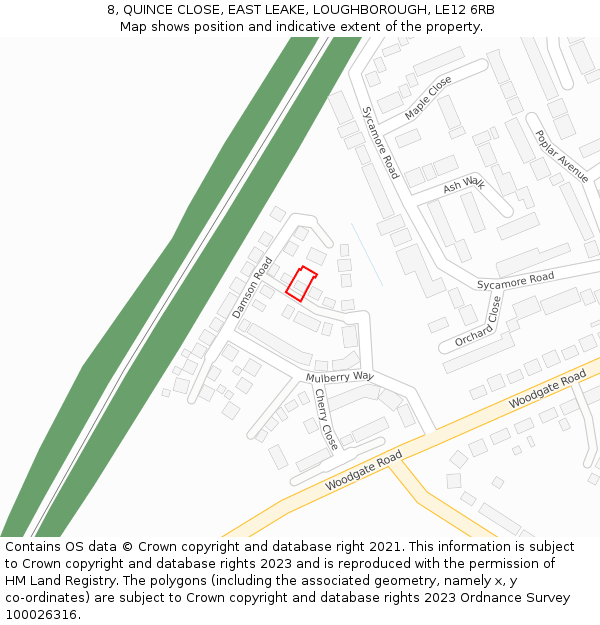 8, QUINCE CLOSE, EAST LEAKE, LOUGHBOROUGH, LE12 6RB: Location map and indicative extent of plot