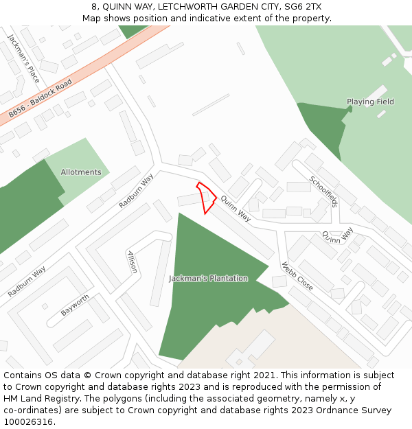 8, QUINN WAY, LETCHWORTH GARDEN CITY, SG6 2TX: Location map and indicative extent of plot