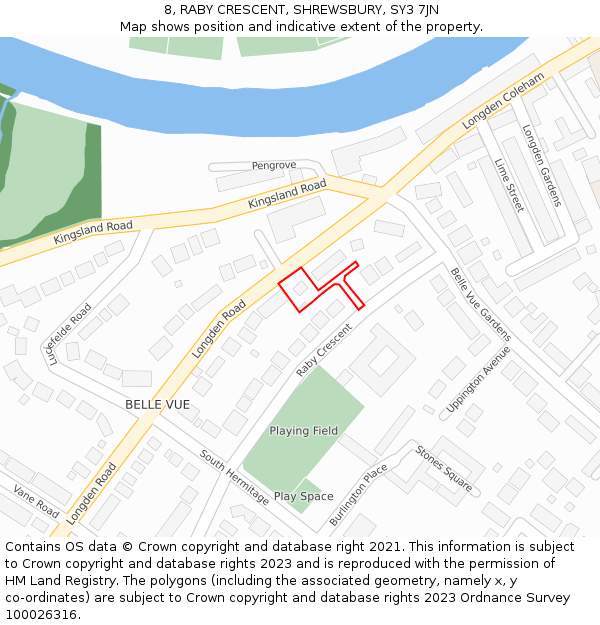 8, RABY CRESCENT, SHREWSBURY, SY3 7JN: Location map and indicative extent of plot