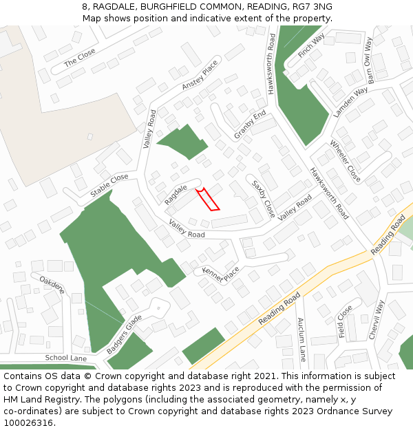 8, RAGDALE, BURGHFIELD COMMON, READING, RG7 3NG: Location map and indicative extent of plot